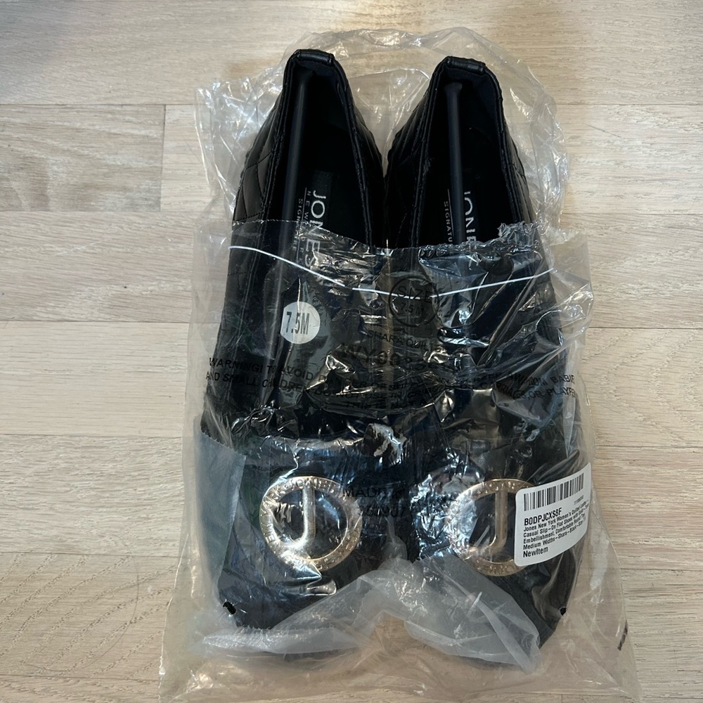 Jones New York Black Loafers with Silver Buckle